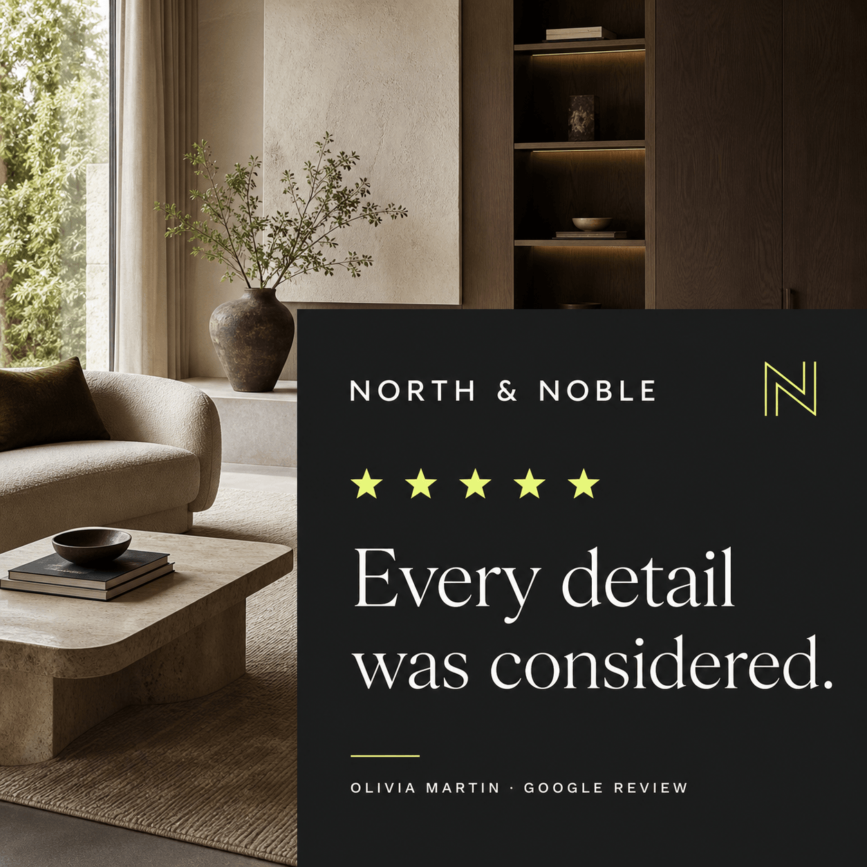 North and Noble Instagram review post featuring a luxury interior