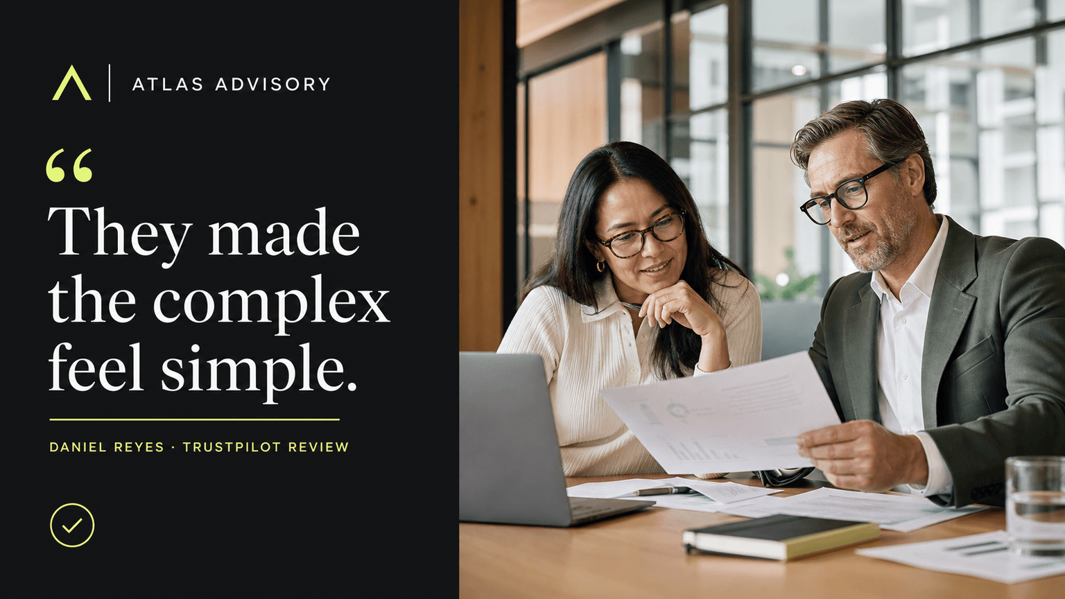 Atlas Advisory review creative prepared for LinkedIn
